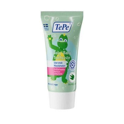 TePe Daily Baby Tandpasta. Erstatter tidligere Folk Baby Tandpasta. Samme indhold, men ny emballage.